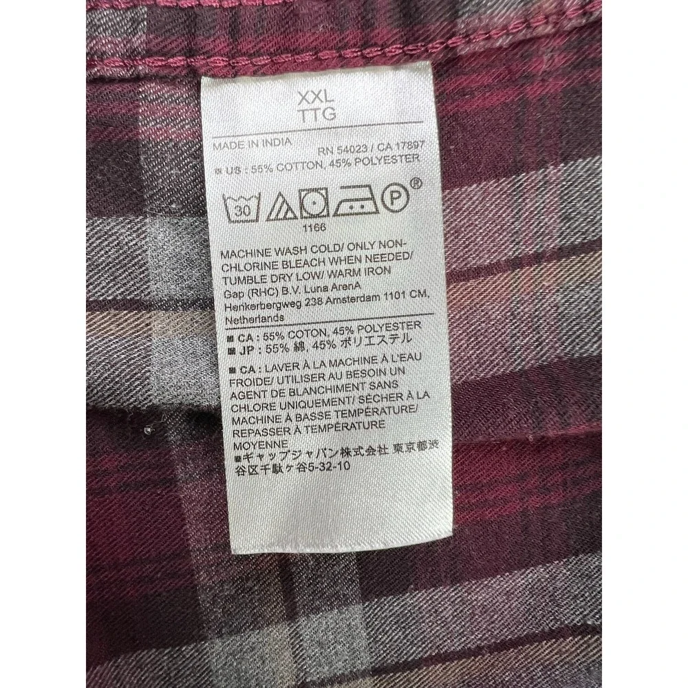 Banana Republic Shirt Mens 2XL‎ Red Gray Plaid Slim Untucked Fit Fall 2022